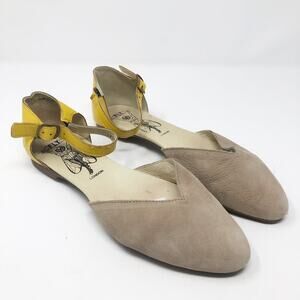 Fly London Leather Ankle Strap Flats Yellow/Tan Size 40